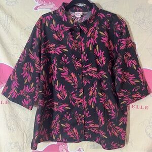 Vintage American Sweetheart 80s Half-Sleeve Neon Leaf Blouse
